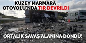 Kuzey Marmara Otoyolu’nda TIR devrildi